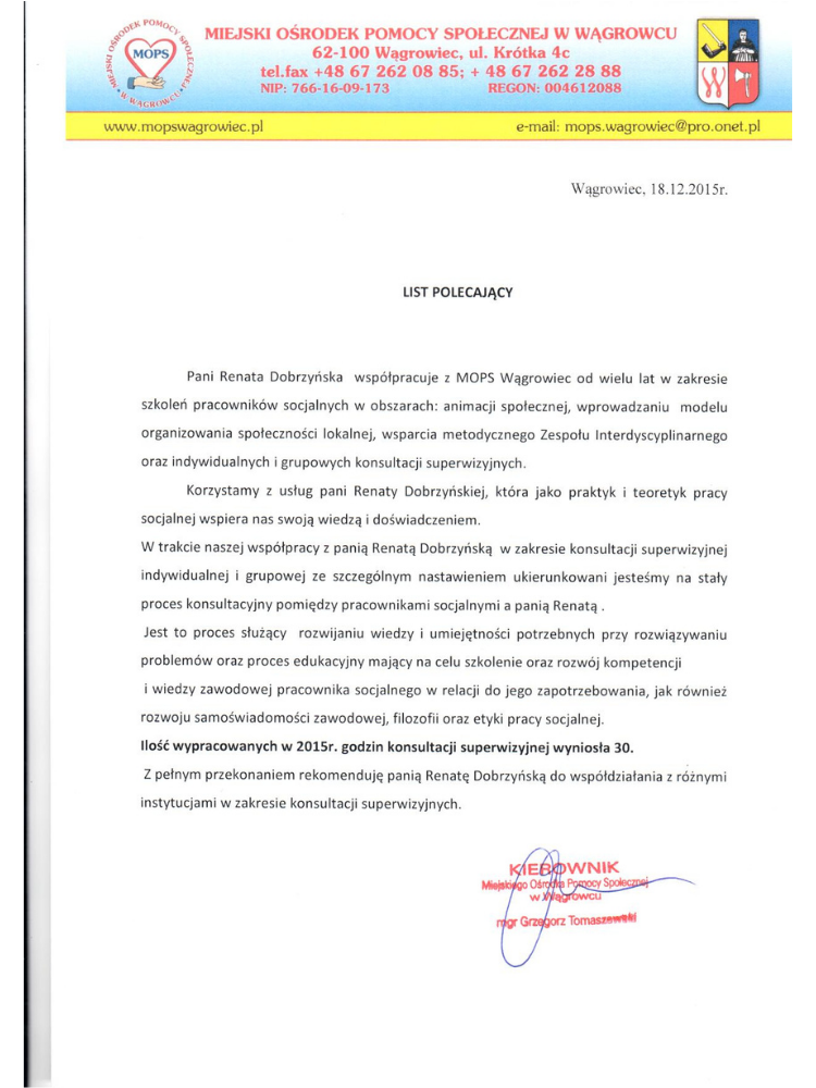 Certyfikowany superwizor pracy socjalnej Renata Dobrzyńska