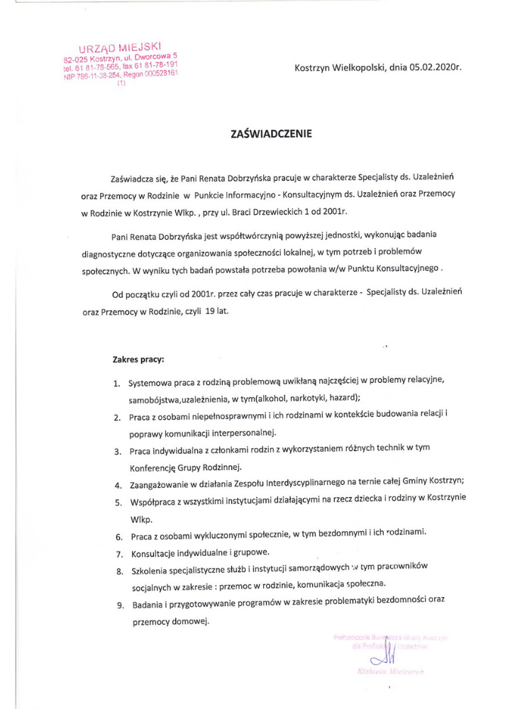 Certyfikowany superwizor pracy socjalnej Renata Dobrzyńska