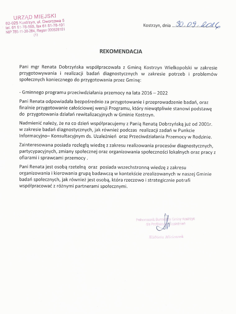 Certyfikowany superwizor pracy socjalnej Renata Dobrzyńska