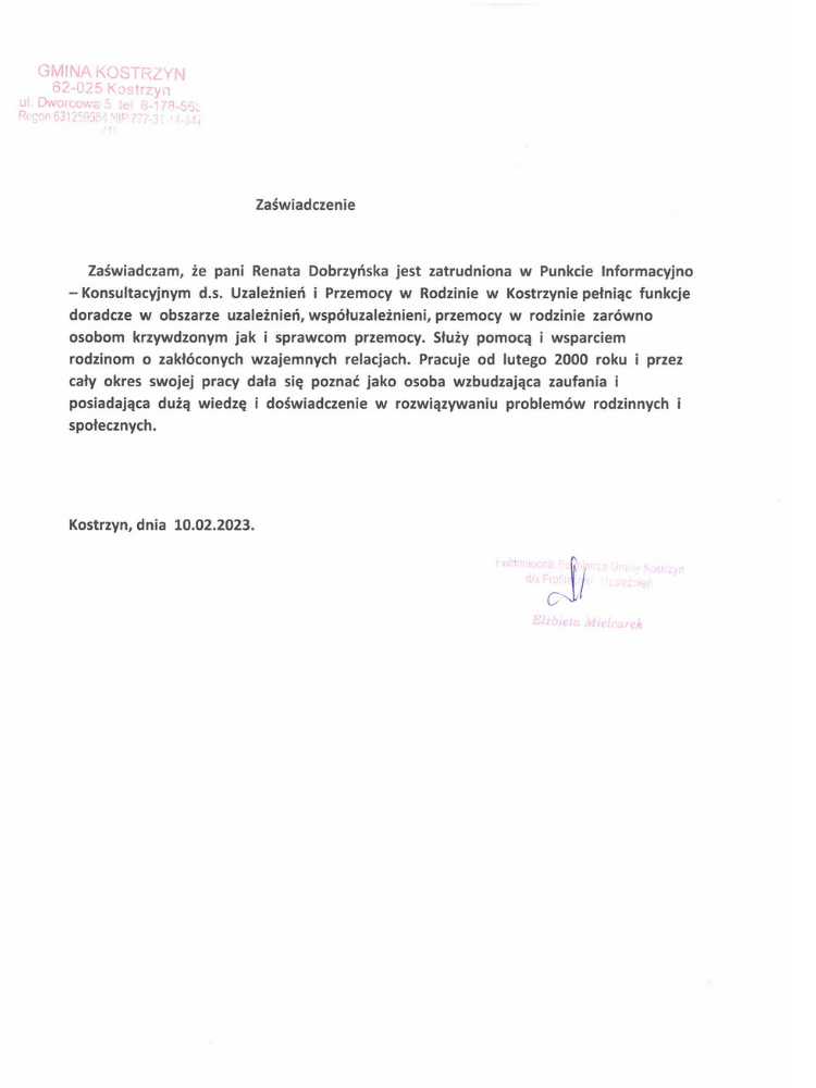 Certyfikowany superwizor pracy socjalnej Renata Dobrzyńska