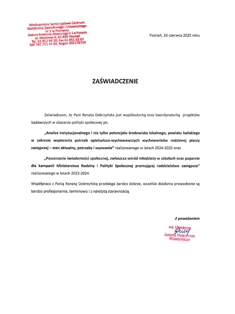 Certyfikowany superwizor pracy socjalnej Renata Dobrzyńska