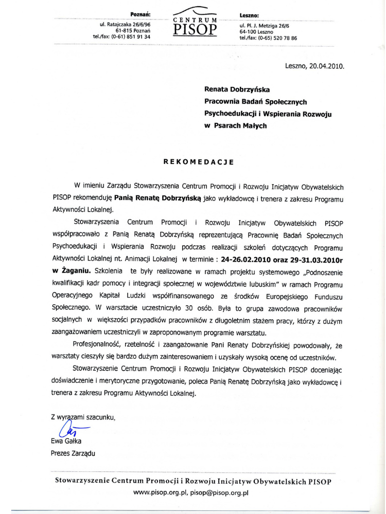 Certyfikowany superwizor pracy socjalnej Renata Dobrzyńska