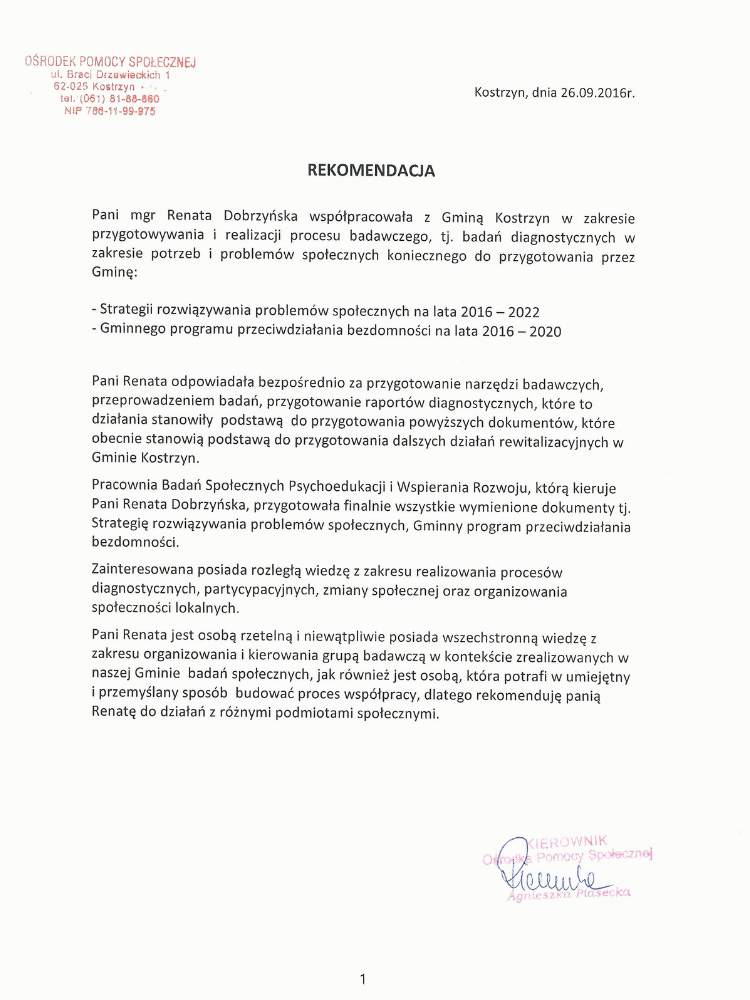 Certyfikowany superwizor pracy socjalnej Renata Dobrzyńska