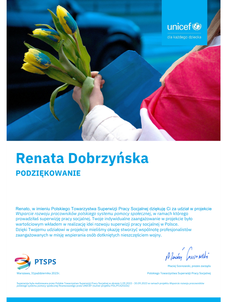 Certyfikowany superwizor pracy socjalnej Renata Dobrzyńska