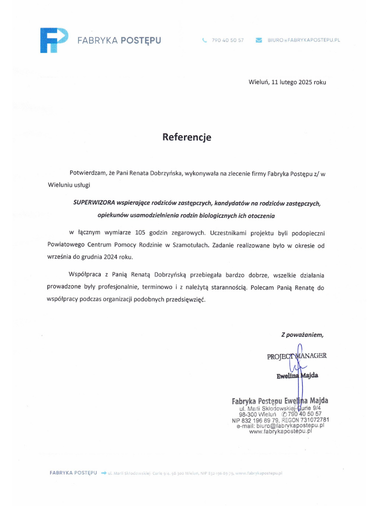 Certyfikowany superwizor pracy socjalnej Renata Dobrzyńska