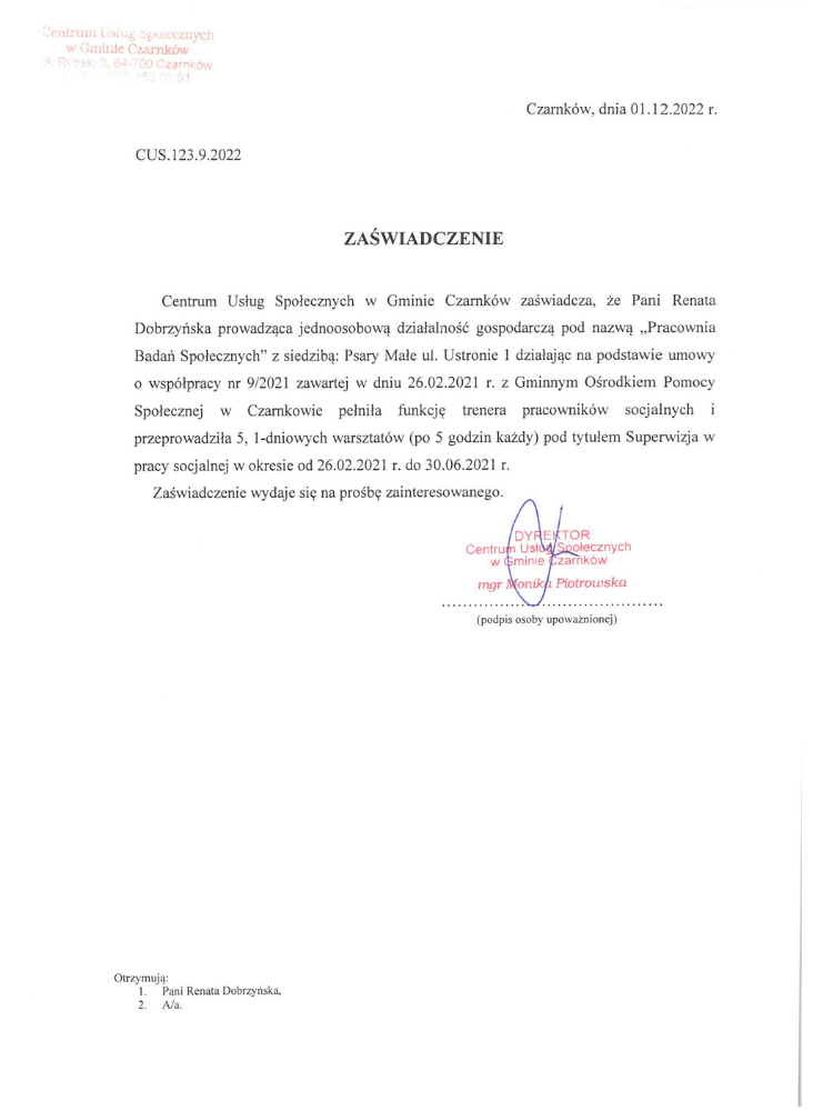Certyfikowany superwizor pracy socjalnej Renata Dobrzyńska