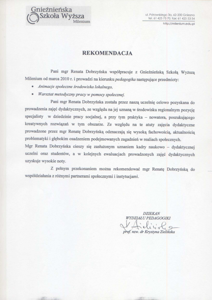 Certyfikowany superwizor pracy socjalnej Renata Dobrzyńska