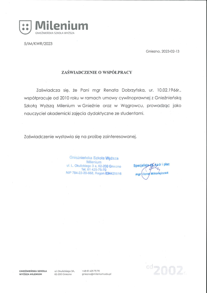 Certyfikowany superwizor pracy socjalnej Renata Dobrzyńska